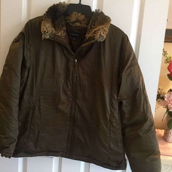 NWOT. Land’s End Brand Chocolate Brown Unquilted Puffer Jacket Size L Goosedown - Picture 1 of 8